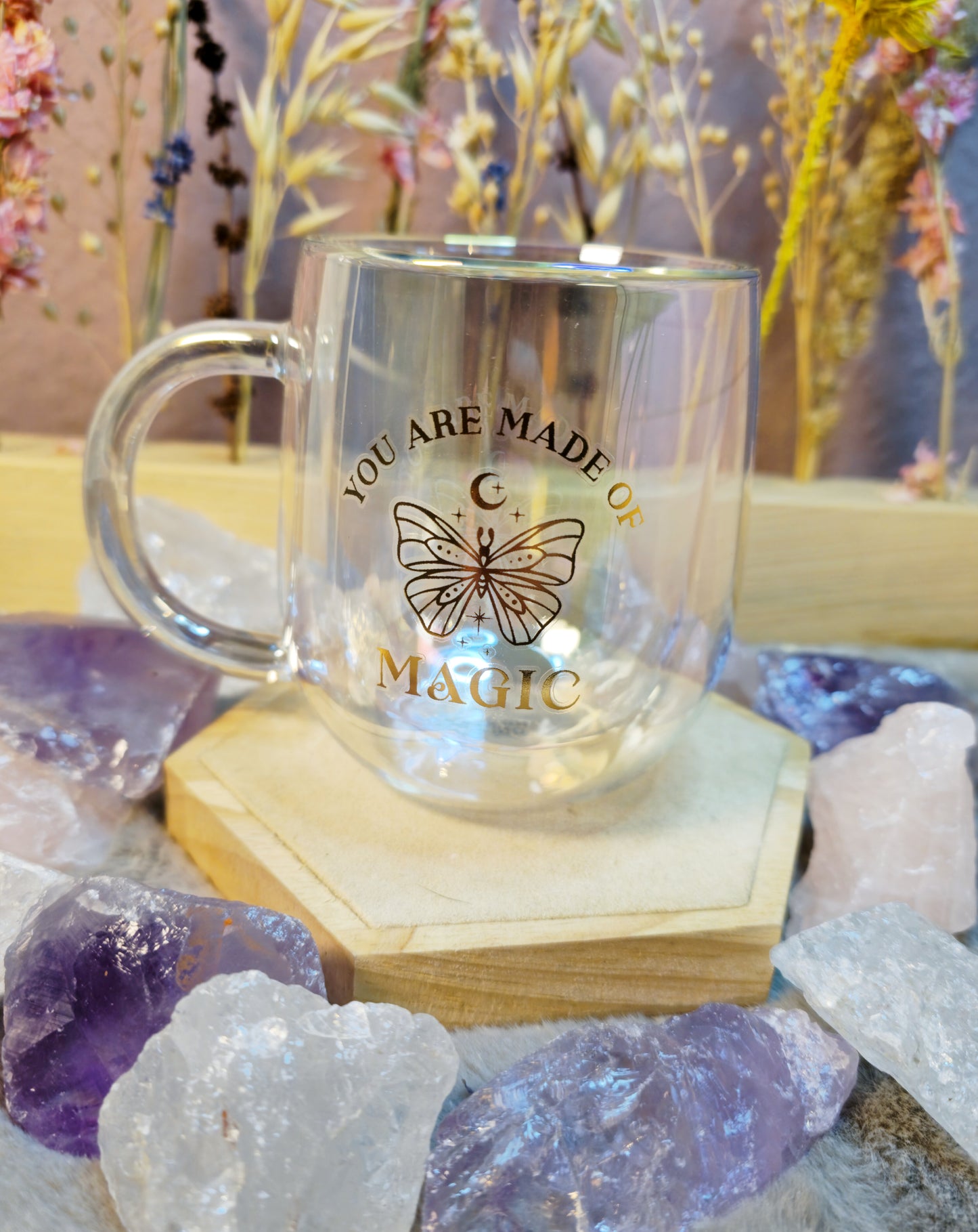 Doppelwandige Teetasse – Seifenblasenoptik – „You Are Made of Magic“