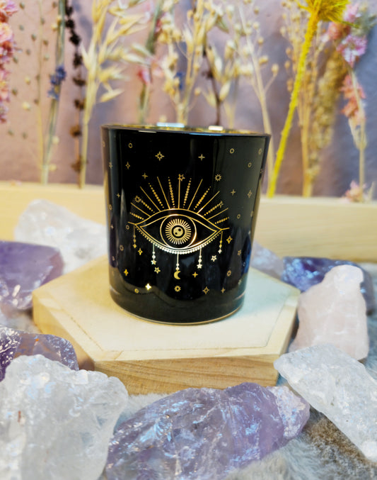 Mystisches Windlicht mit dem  Auge der Intuition – Schwarz . Magie im Kerzenschein