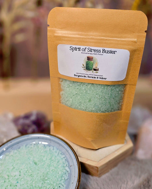 Spirit of Stress Buster – Aromatherapie-Badesalz mit Bergamotte, Geranie & Vetiver