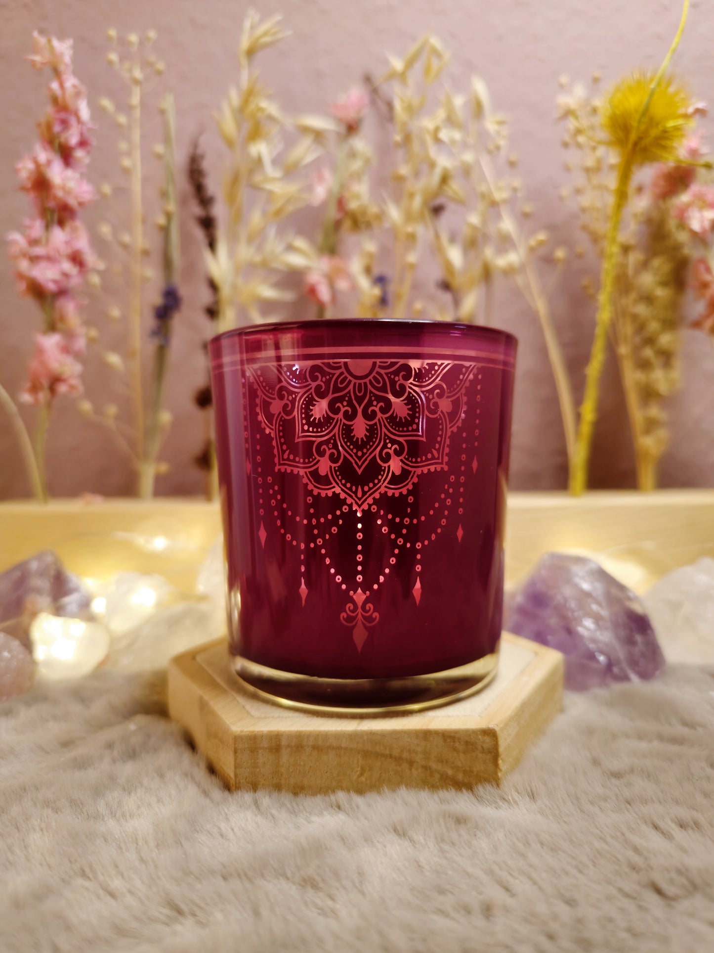 Mystisches Windlicht mit Mandala-Ornament – Magenta. Magie im Kerzenschein