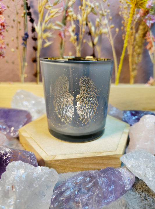 Mystisches Windlicht Engelsflügel in Grau – Symbol für Schutz & Harmonie