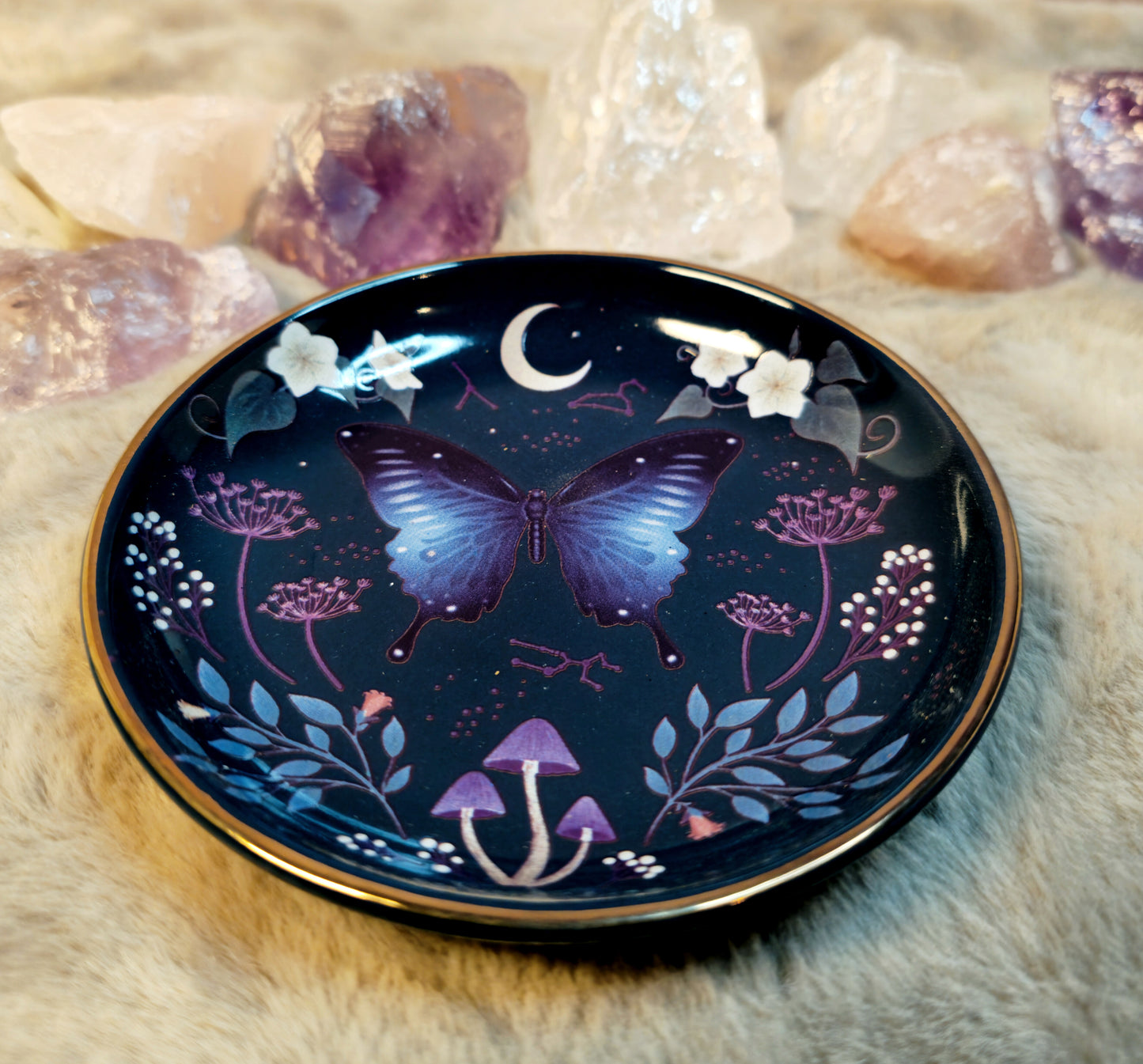 Mystische Schmuckschale – Schmetterling, Mond & Waldmotive – Perfekt für Kristalle & Schmuck