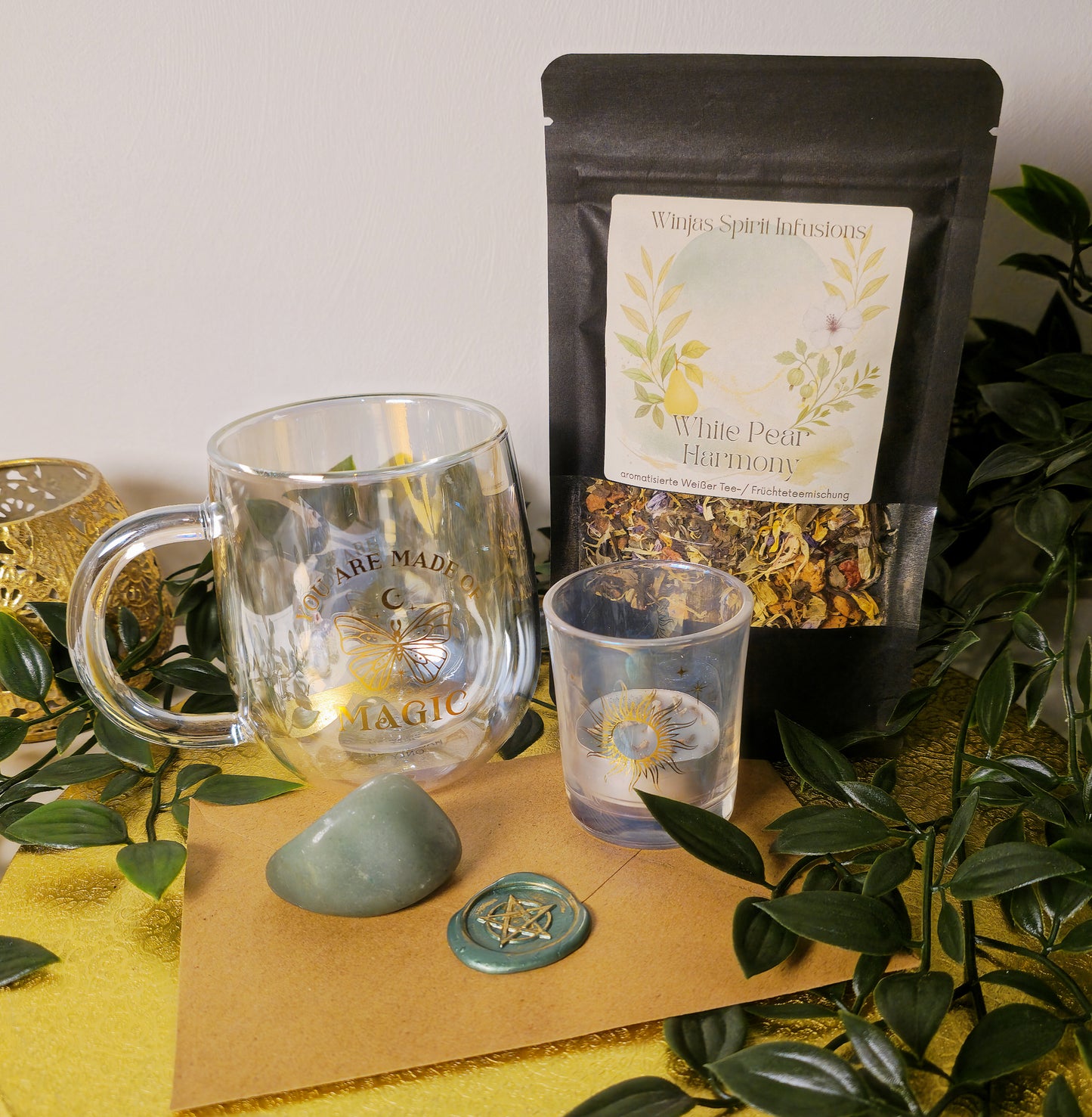 White Pear Harmony Ritual Tee Set | Tee-Ritual inkl. Tee, Tasse, Aventurin & Teelicht mit Ritualanlbeschreibung – Harmonie & Ausgleich